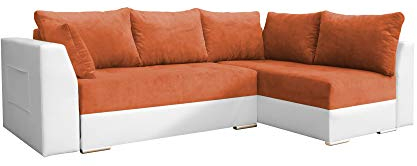 mb-moebel Ecksofa mit Schlaffunktion Eckcouch mit Zwei Bettkasten Sofa Couch Wohnlandschaft L-Form Polsterecke Laos (Orange + Weiß, Ecksofa Rechts)