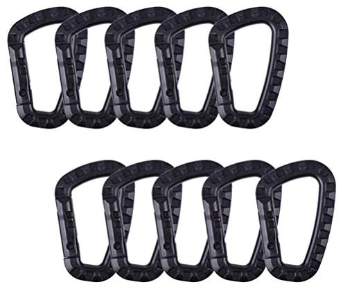 10pcs 80mm Tactical Carabiner Clip D Shape High Strength Plastic Hook Keychain for Backpack/Keychain (Black)