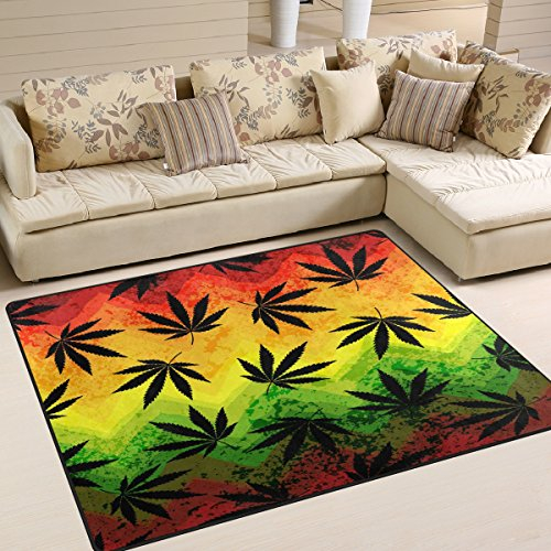 Use7 Teppich mit geometrischem Cannabis-Marihuana-Blättern, für Wohnzimmer, Schlafzimmer, 160 x 122 cm
