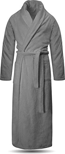 normani Extra langer Bademantel aus 100% Baumwolle - Frottee Saunamantel für Damen und Herren - Schadstofffreies Material - Ausgezeichnet mit Öko Tex 100 Farbe Grau Größe XL
