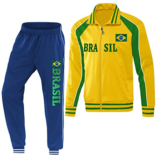Blackshirt Company Brasilien Kinder Sport Trainingsanzug Fußball WM EM Fan Zweiteiler Gelb Blau Größe 116