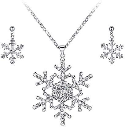EVER FAITH Schneeflocke Schmuckset Österreichisch Kristall Winter Party Pullover Halskette Ohrringe Set Klar Silber-Ton für Damen