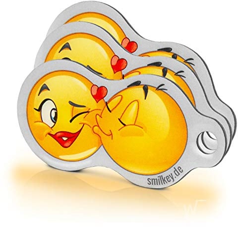 Code24 Einkaufswagenlöser Clé Passe Partout pour Caddies / Porte-clés Bisou Smiley avec Jeton Caddie & Localisateur de Clés avec Code d’Enregistrement / Jeton Passe-Partout pour Chariot de Courses