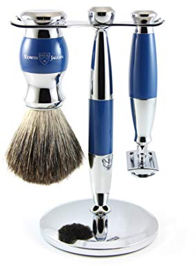 Edwin Jagger Blue Diffusion 36 Serie Rasierset mit Doppelkanten-Rasierhobel und reinem Dachspinsel
