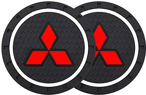 Damukoo Car Coasters for Cup Holders 2 Pack- Silicone Anti Slip Car Cup Holder Coasters for Men Women Teens- Vehicle Auto Insert Coaster Mat for Interior Accessories (Suit for Mitsubishi)