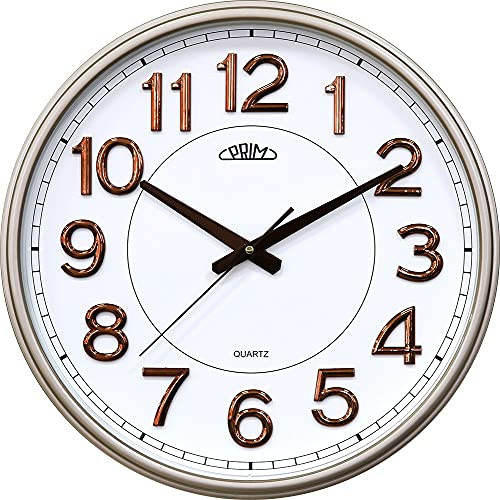 PRIM, Wanduhr im Retro-Design, Büro oder in den Flur, leichtgängig, Kunststoffrahmen und Zifferblatt mit arabischen Ziffern, Quarz-Leichtlauf, 430mm