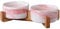 Bols pour chiens et chats en céramique relevés avec supports en bambou, bols relevés en céramique avec supports en bois (doubles 13,5 cm, marbre rose)