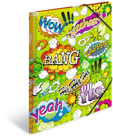 HERMA Sammelmappen A4 Comic Set, 3 Stück, Kinder Eckspanner-Mappen aus Kunststoff mit Kunst Motiv, Gummizug, Innenklappen und Innendruck für Jungen und Mädchen