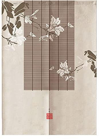 Hiseng Japonais Noren De Rideau de Porte Diviseur Tapisserie Fenêtre Rideaux Panneau, Tenture Décoration pour Chambre à Coucher Cuisine Restaurant Embrasure (Fleur de Magnolia Blanc,75x150cm)