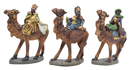 Aries Boutique Tamano 10cm Los 3 Reyes Magos, Figuras de Camello, Belén, Exhibición de Navidad, Pintado a Mano. Pantalla Interior/Exterior.