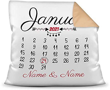 Kissen Kalender selbst gestalten - mit anpassbarem Jahrestag - mit Namen & Datum bedrucken - Geschenk Valentinstag, Liebe, Jahrestag, Fotokissen inkl. Füllung - Farbkissen Rückseite Beige, 40x40 cm