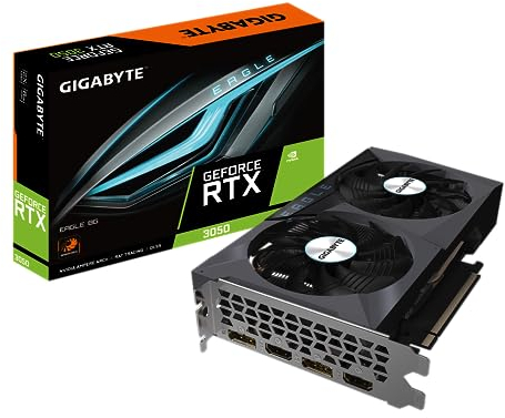 Gigabyte NVIDIA GeForce RTX 3050 EAGLE Graphics Card - 8GB GDDR6, 128-bit, PCI-E 4.0, 1777MHz Core Clock, 1x DP 1.4, 1 x HDMI 2.1, NVIDIA Ampere - GV-N3050EAGLE-8GD