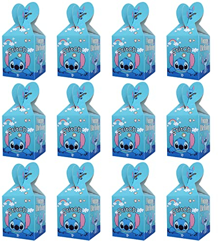 Qemsele Scatole Borse Festa per bambini, 12 Pcs Scatole Caramelle scatole di regalo Borse Sacca Sacchettini del per Tema riutilizzabile Festa di Compleanno Bambini bomboniare Sacchetto (Stitch)