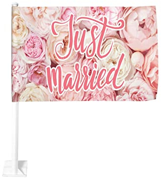 Autoflagge 2 Stück Hochzeitstag Flaggen für Auto Auto Fenster Fahne Flagge Flagge Banner Hochzeitsfeier Deko Flagge und Fahnen Outdoor Hinterhof Party Heimdekoration Autofenster Innendekoration
