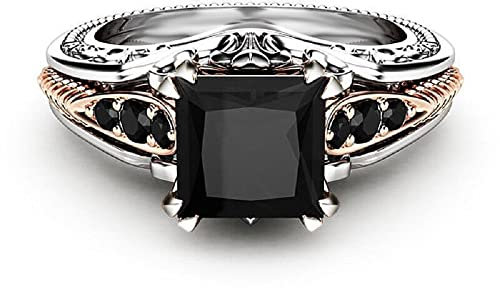 LIOYSIUT Eternal 925 Silber Schwarzer Turmalin Ring Quadratschliff Diamantring Damen Retro Diamantring, size 6, Gold, Turmalin