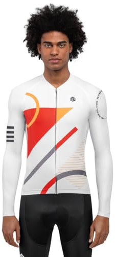 SIROKO - Langärmeliges Radtrikot M2 Finish Line - L - Weiß/Leuchtendes Orange
