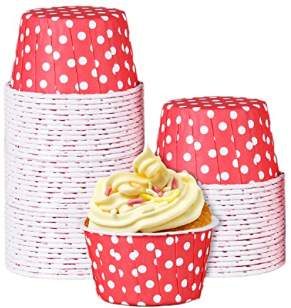 Hapivida 100 Pcs Mini Cupcake Cases, Red Paper Baking Cups, Greaseproof, Multi-Occasion, Disposable, Heat-Resistant