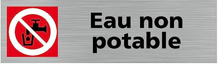 Pictogramme Eau non potable (Q0292). Signalisation Porte - 170 X 50 mm - Autocollant souple ou plaque alu brossé 2mm. - Adhésif aspect aluminium brossé - Adhésif aspect aluminium brossé -