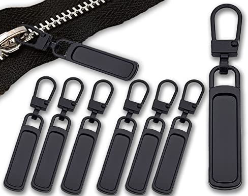 6 Stück Schwarz Ersatzteile Reißverschluss Zipper, Universal Reparatur reisverschlußzipper, abnehmbare Etiketten mit Reißverschlussgriffen, für Handtasche Jacken Kleidung Hosen Jeans Gepäck