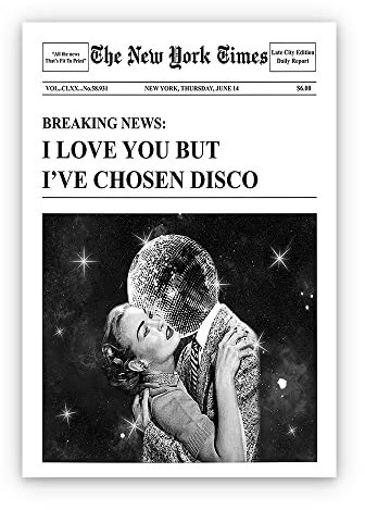Vintage-Disco-Poster für Zimmer, ästhetisch, schwarz-weiß, Leinwand, Wandkunst, The New York Time Humor Zitate, trendige Retro-Wanddekoration, Druck, Zeitung für Wohnzimmer, 40.6x61 cm, ungerahmt