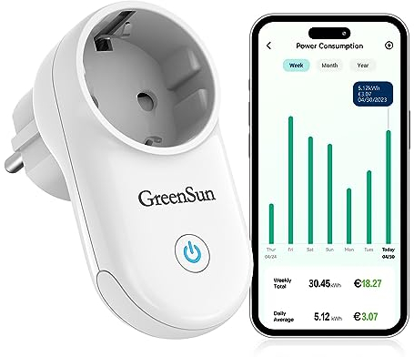 GreenSun WLAN Steckdose Alexa Steckdose Stromzähler für Steckdose WLAN Steckdose mit Strommessung WiFi Steckdose Zeitschaltuhr WLAN Stromverbrauchsmesser VeSync APP kompatibel mit Alexa 16A