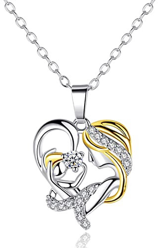 Banemi Halskette Zirkonia, Kette mit Anhänger Damen Silber Gold Kupfer Mutterherz mit Zirkonia Mama Geschenk