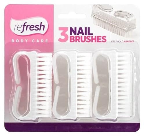 3 x NAIL BRUSH MANICURE PEDICURE SCRUBBING CLEANING BRISTLES REMOVE DIRT HANDLE (White)