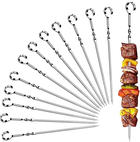 Barbecue Skewers - Kebab Skewers,Kabob Skewer Flat,Metal Barbecue Skewer,Long Stainless Steel Shish Kabob Sticks Wide Reusable Grilling Skewerss Set for Meat Shrimp Chicken (35CM)