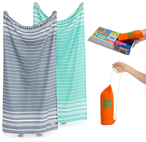 Luum® Hamamtuch Strandtuch Set Saunahandtuch Handtuch Yogatuch Duschtuch Strandhandtuch Saunatuch Badetuch Reisehandtuch Pestemal Beach Towel, 2er Geschenkset, Damen Herren, Navy/Mint Grün