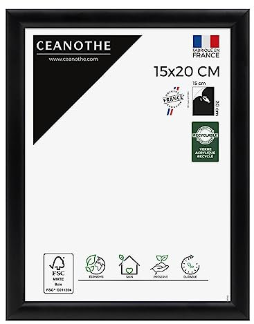 Ceanothe Cadre Photo 15x20 cm en Bois Noir, Pour Exposition et Idéal pour Portrait Bureau et A5, Collection Essentiel Verre acrylique Incassable Fabriqué en France