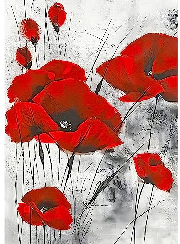 MXJSUA Diamant Painting Bilder Erwachsene Set, Rote Blumen 5D Diamond Painting Full Drill, Diamant Painting Bilder Kunsthandwerk House Wall Dekoration 30x40cm