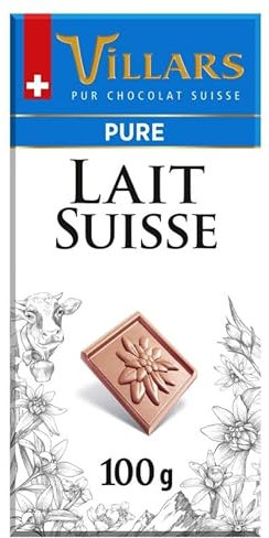 Tablette de Chocolat au Lait Suisse VILLARS - Dégustation de Chocolat de Qualité Supérieure - 100g - Le Lot De 4