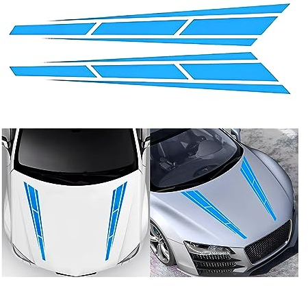 JNNJ 2 Stück Auto Haube Streifen Aufkleber, Auto Racing Karosserie Stoßstange Aufkleber Vinyl Streifen, Aufkleber Streifen Dekoration Für Autos Geländewagen(Blau)
