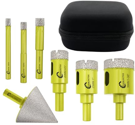 Foret Diamant Kit Trepan Carrelage - 7pcs (6/8/10/20/25/35mm+50mm Queue Hexagonale Mèches de Chanfrein) avec Tige Ronde pour Carrelage Céramique Porcelaine Marbre Granit SANLEETEK