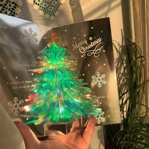 gugululu Weihnachtskarte, 3D-Weihnachtsbaum-Grußkarten, lasergeschnittene Karte mit Umschlag für Weihnachten und Frohes Neues Jahr (Grün)