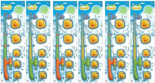 PEBBLE HUG 6Pc Duck Hooking Game for Kids, Hook a Duck Style Bath Toys for Toddlers, Bath Tub Pool Duck Hook Toy for Babies, for Birthday, Pool Parties, Christmas (Set of 6)