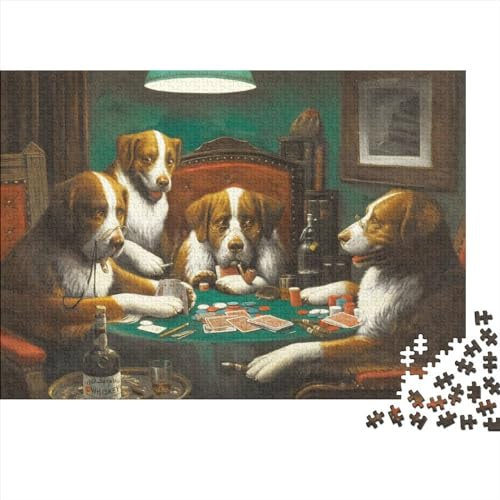 Dogs Playing Poker Jigsaw Puzzles for Adults 500,wooden Puzzles for Adults, Family Puzzle Game Birthday Gifts (size 52x38cm)