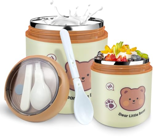 Pot à déjeuner, Bol muesli a Emporter, 530 Ml Bol Muesli a Emporter, Tasse à Café De Yaourt, Tasse à muesli avec cuillère pliante, Fonction d'isolation, Pour Petit-DéJeuner, Pique-Nique, Voyage