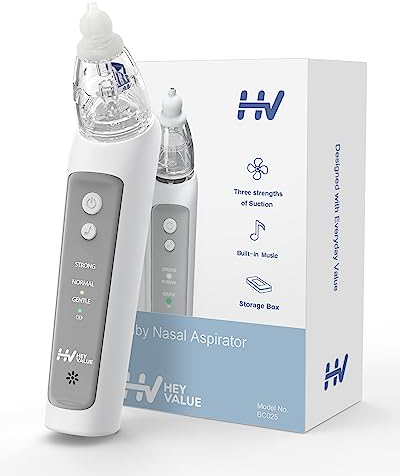 Nasal Aspirator for Baby, Baby Nose Sucker, Electric Nasal Aspirator for Toddler, Baby Nose Cleaner with 3 Silicone Tips, Adjustable Suction Level and Music Volume