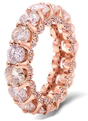 Lieson Trauringe Damen, Rosegold Ringe Frauen 585 14K Elegant Rund Moissanit 0.2ct Ring Verlobung Rotgold Große 56 (17.8)