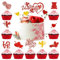 BETESSIN 19x Cake Topper Valentinstag Kuchen Deko Happy Valentine's Day Glitzer Herzen Cupcake Topper Rot Gold Kuchenaufsatz für Valentinstag Hochzeit Jubiläum Party