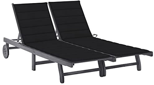 ZEYUAN 2-Personen-Sonnenliege mit Auflage, Gartenliege, Liegestuhl, Sonnenstuhl, Sonneninsel Outdoor, Gartenmöbel, Bäderliege, Relaxliege,Grau Akazie Massivholz