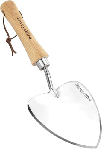 Berry&Bird Staudenkelle, Gartenkelle mit scharfer Klinge Holz Handschaufel, Edelstahl Pflanzkelle Gartenwerkzeug für Wurzeln, Pflanzung, Graben, Umpflanzen und Schneiden