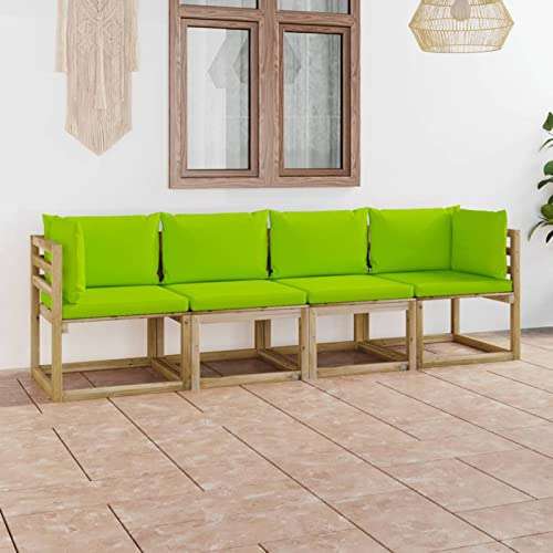 BaraSh Gartensofa 4-Sitzer mit Kissen in Hellgrün Gartensofa Lounge Gartenbank Gartenmöbel Sitzgruppe Ecksofa Mittelsofa Garnitur Couch