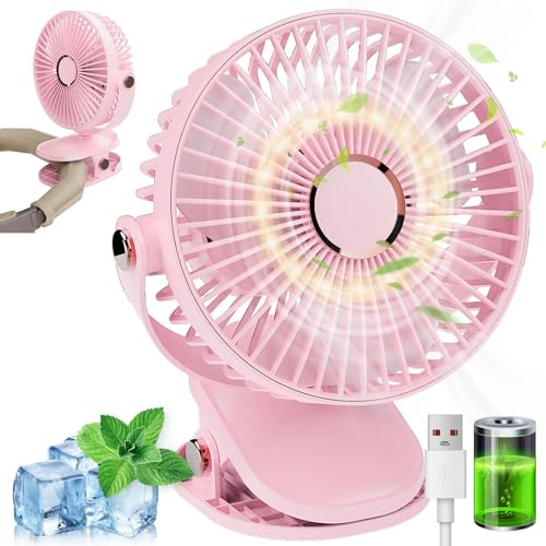 MUXIWOM Ventilador de Mesa con Pinza 5000mAh Portatil Pequeño Mini Ventilador USB Silencioso 5 Velocidades 720° Rotation Ventilador a Pilas Recargable Ventilador Sobremesa para Oficina Hogar Camping