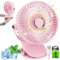 MUXIWOM Ventilateur Pince Petit Ventilateur de Bureau, 5000mAh Mini Ventilateur USB Silencieux, 5 Vitesses Rotation 720°, Ventilateur Portable Rechargeable pour Bureau Maison Camping(Rose)
