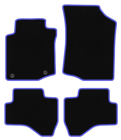 Velours-Fußmatten passend für Citroën C1 I 2005-2014, Schwarz-Blau, CARLUX | passend für Schrägheck; Velours-Teppich (Polypropylen), ca. 6,5 mm; rutschfest, runde Befestigungen (Typ CP)