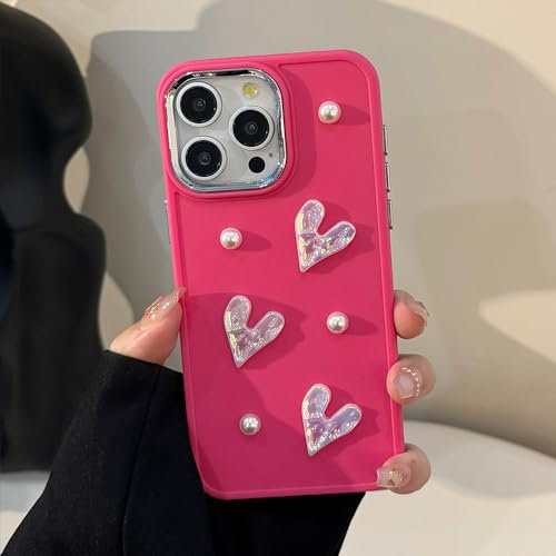 LSOUGUK Compatible with iPhone 11 Case for Girls Women,Cute 3D Love Heart Pearl Design Protection Case Slim Soft TPU Shockproof Protective Cover for iPhone 11-Rose Red