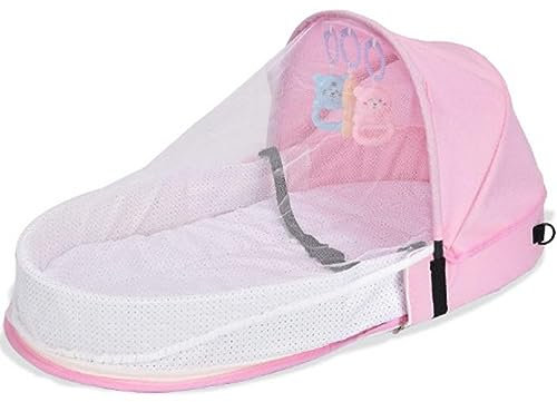 BESTXH Berceau De Voyage, Portable Pliable Berceau avec Moustiquaire Et Auvent, dans Le Berceau De Lit pour BéBé, Lit BéBé Portable pour Le Camping, Facile à Plier Et LéGer,Rose,80 * 40 * 45cm