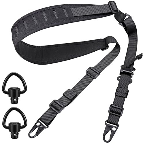 Hejo 2 Punkt Gewehrriemen, Sling Riemen, Verstellbarer Waffengurt für Gewehr, rutschfeste Trageriemen mit 2 Metallhaken für Sport und Spiel (Schwarz)